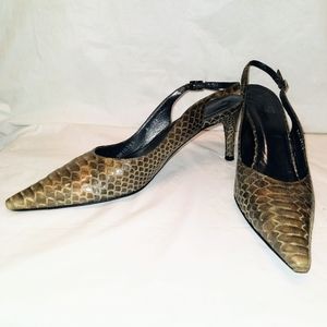 Stuart Weitzman Leather Snakeskin Sling Back Heels Pointed Toe Size 8AA